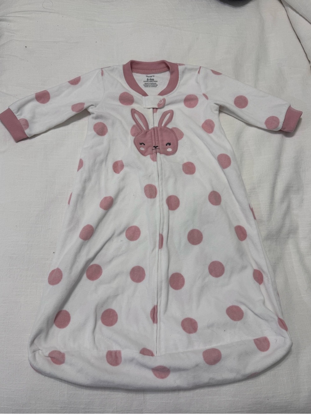 Carter's White Sleep Sack with Pink Polka Dots and Bunny Applique